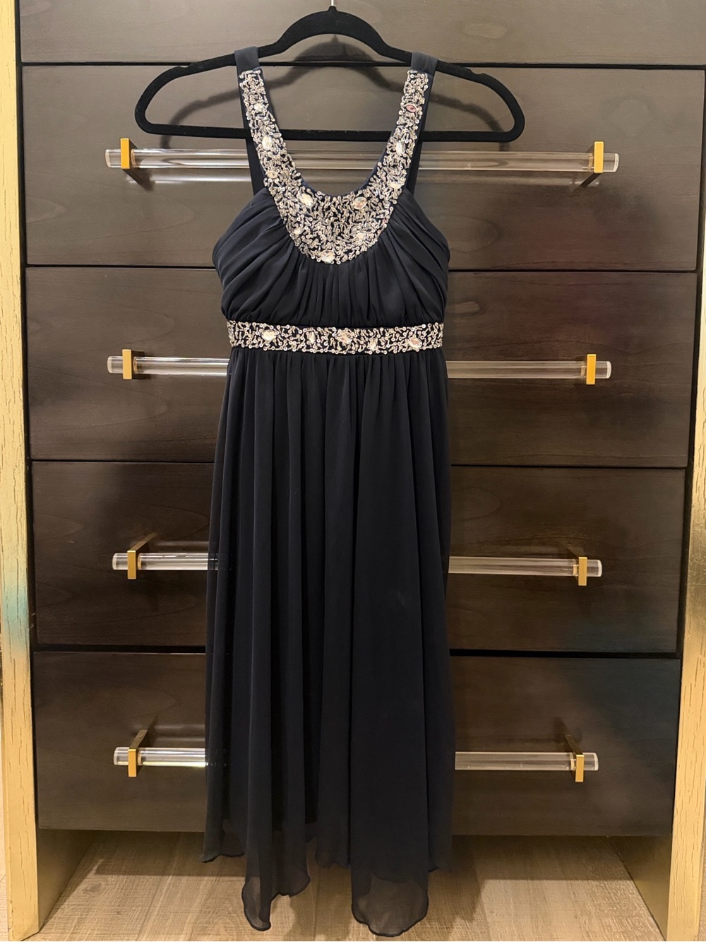 Dark Navy Formal Dress with Beaded Accents